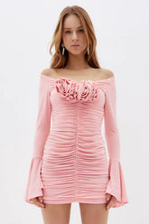 Ruched Roses Mini Dress